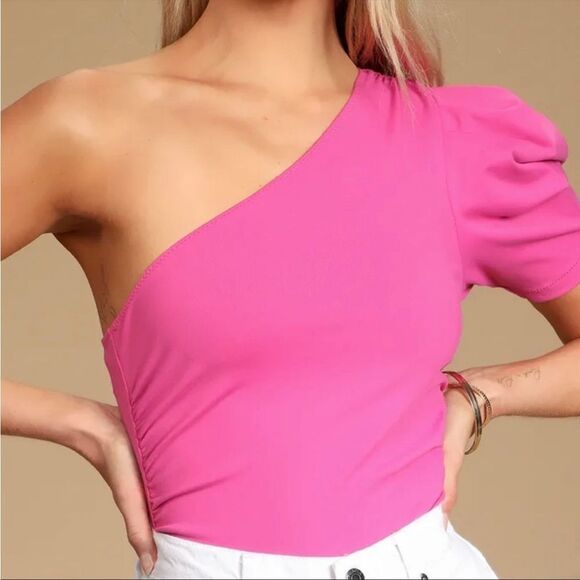 NWT Free People Somethin’ Bout You Puff Sleeve Bright Pink Bodysuit XS - Picture 2 of 6